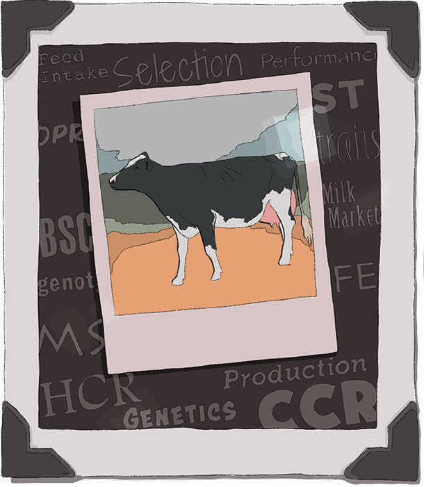 Illustration of a cow photo with a dark background.